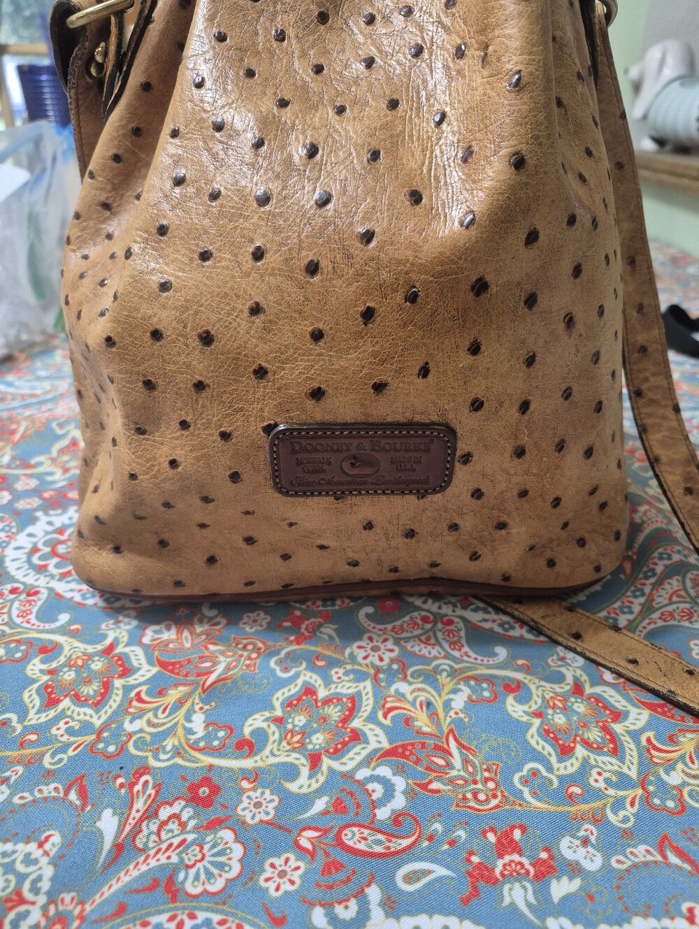 Dooney & Bourke Tan ostrich Bucket Crossbody - Picture 2 of 7